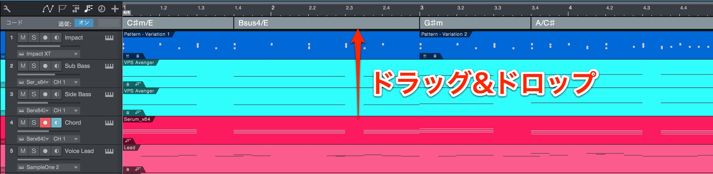 イベントからコード