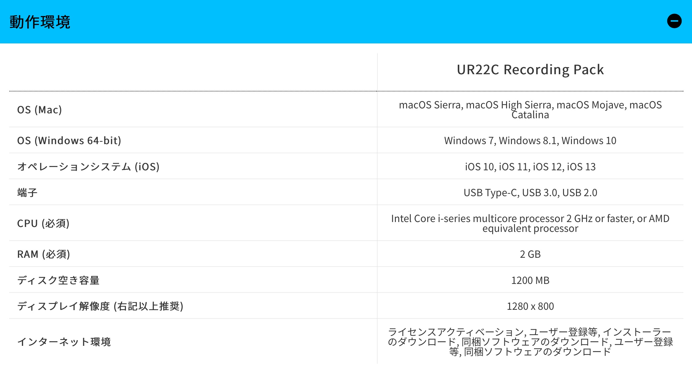 UR22C_Recording_Pack_動作環境